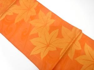 紗　流水に紅葉模様織り出し　名古屋帯